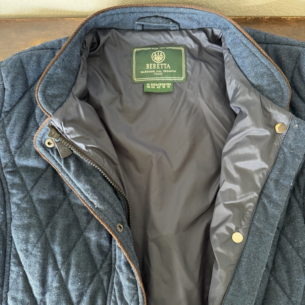 Beretta Women's Quilted Wool Luxury Chore Coat US 12 Blue Melange Corduroy Trim - Picture 3 of 8